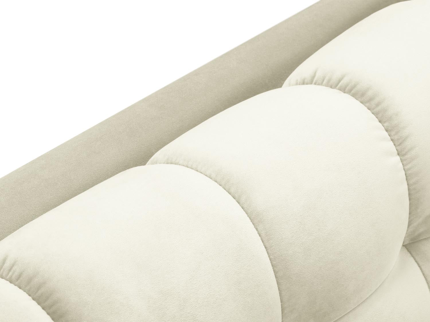 Elegantes Mamaia Velour Ecksofa links, 5-Sitzer, in sanften Beige- und Schwarzfarben, ideal für gemütliche Abende und zeitgemäße Einrichtung.