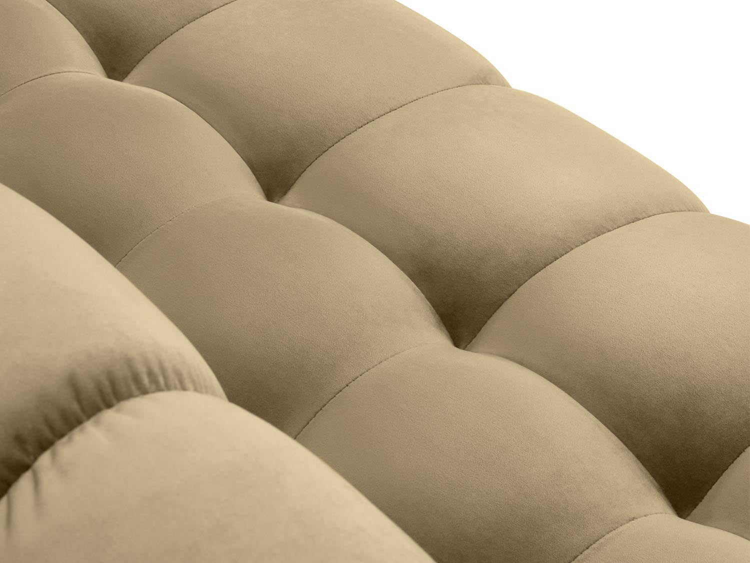Elegantes Mamaia Velour Ecksofa links, 5-Sitzer in harmonischen Beige- und Schwarznuancen, ideal für gemütliche Abende und zeitgemäße Einrichtung.