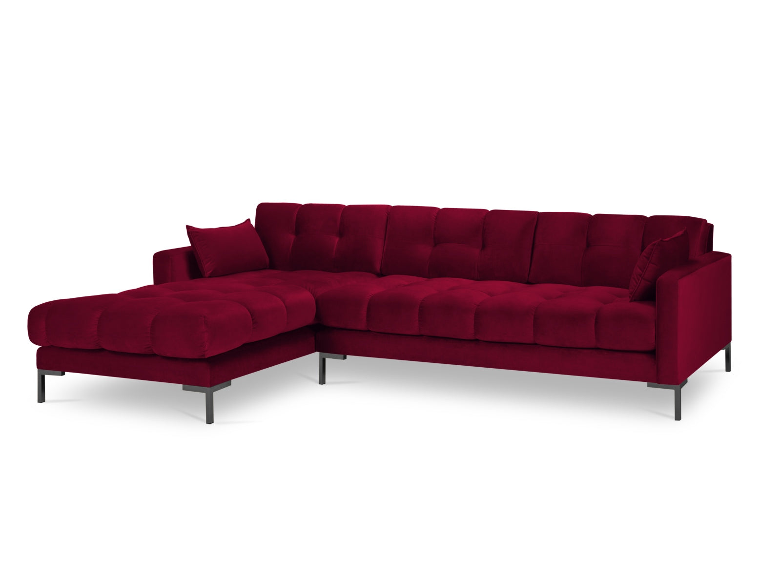 Stylisches Mamaia Velour Ecksofa links, 5-Sitzer von Micadoni, vereint Komfort und modernes Design für Ihr Zuhause.