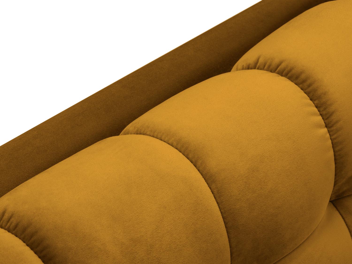Elegantes Mamaia Velour Ecksofa links in Gelb und Schwarz, ideal für gemütliche Abende und stilvolle Wohnräume.