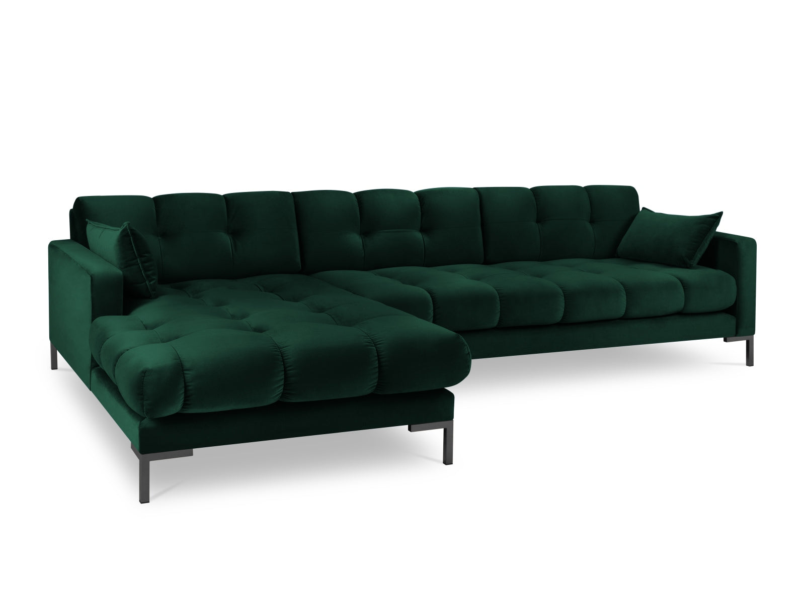 Mamaia Velour Ecksofa links 5 Sitzer in Bottle Green/Schwarz-Bluvel präsentiert im Onlineshop von KAQTU Design AG. L-Sofa links ist von Micadoni