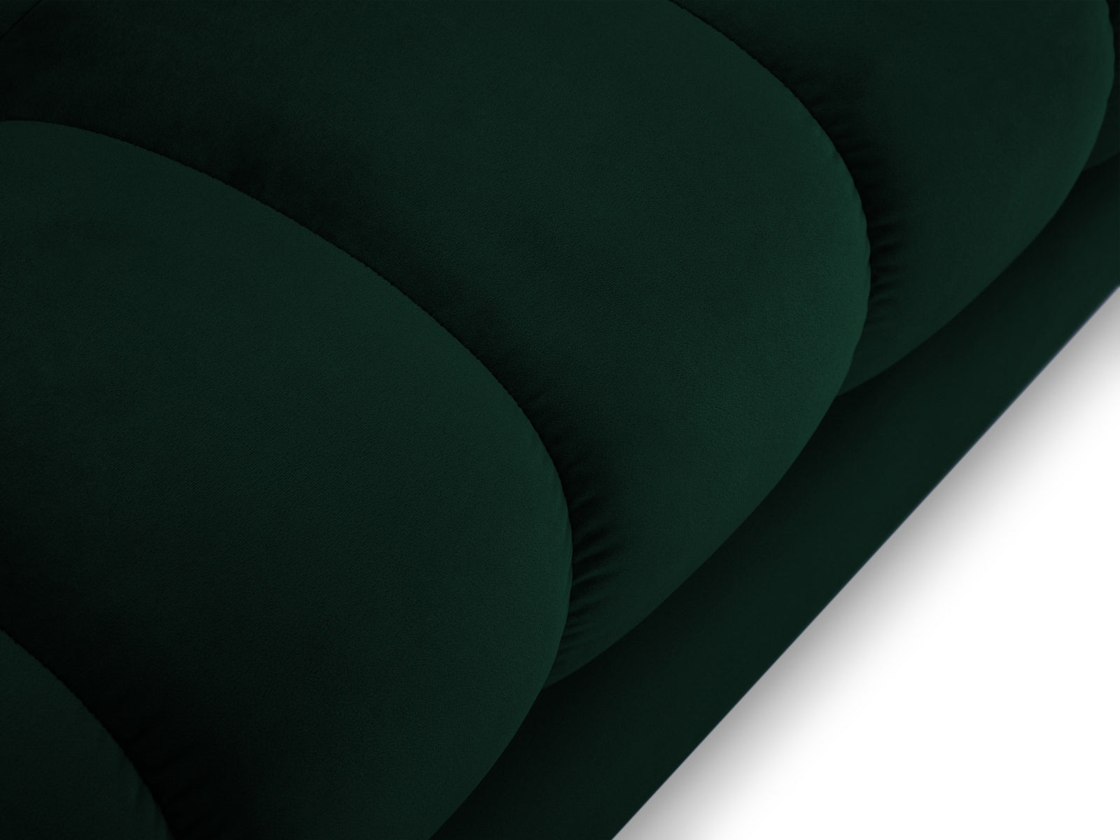 Stilvolles Mamaia Velour Ecksofa links in edlem Flaschengrün, perfekt für entspannte Stunden und zeitgemäße Einrichtung.