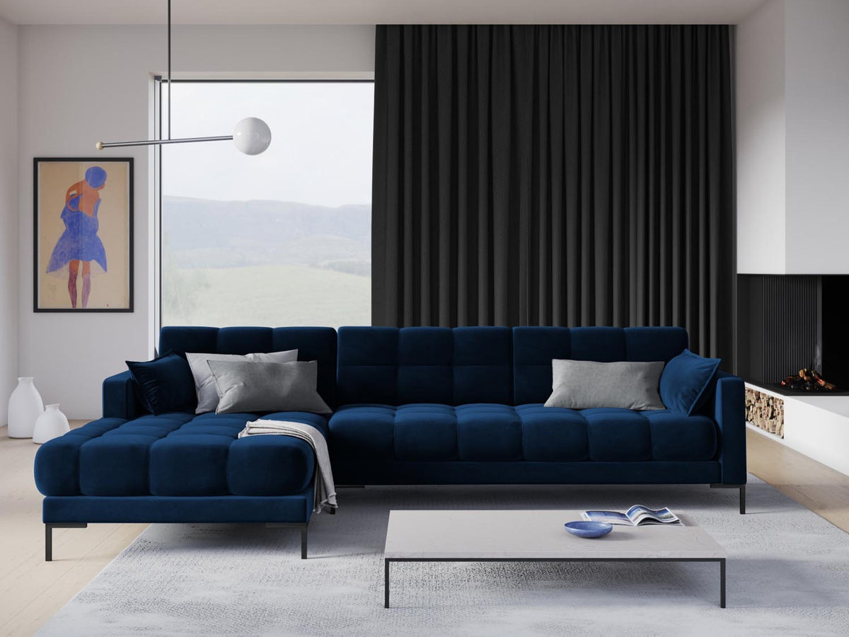 Mamaia Velour Ecksofa links 5 Sitzer in Royal Blue/Schwarz-Bluvel präsentiert im Onlineshop von KAQTU Design AG. L-Sofa links ist von Micadoni