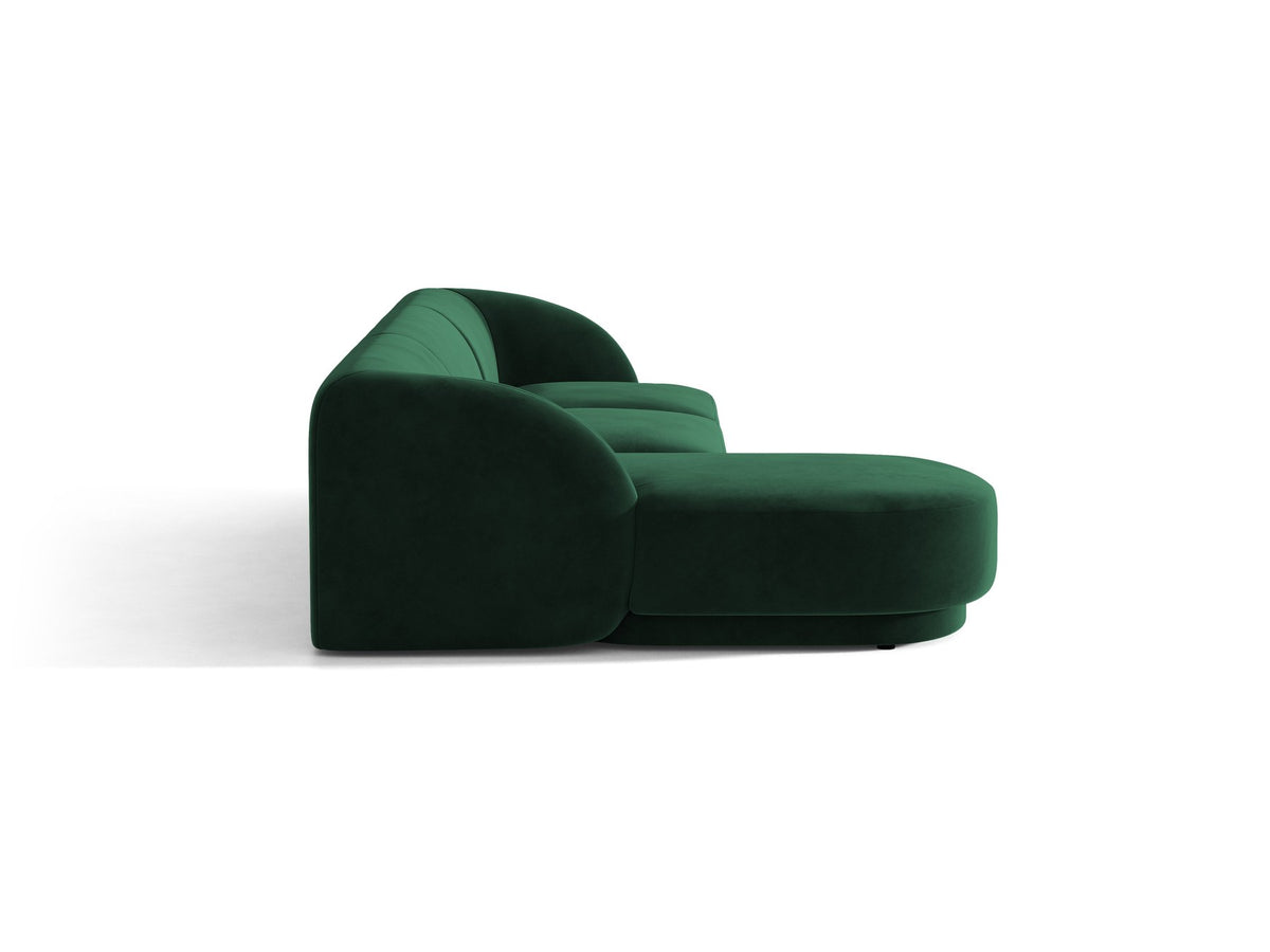 Miley Linkes Ecksofa von Micadoni, L-Sofa links in Dunkelbeige mit Bluvel-Stoffbezug und schwarzen Kunststoffbeinen, Frontalansicht.
