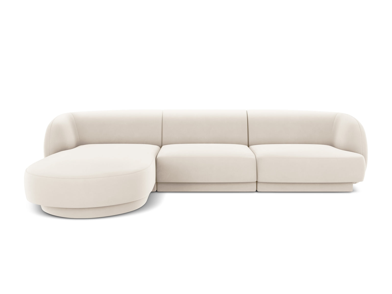 Miley Velour Ecksofa links 4 Sitzer in Light Beige-Bluvel präsentiert im Onlineshop von KAQTU Design AG. L-Sofa links ist von Micadoni