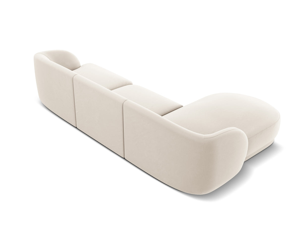 Miley Velour Ecksofa links 4 Sitzer in Light Beige-Bluvel präsentiert im Onlineshop von KAQTU Design AG. L-Sofa links ist von Micadoni