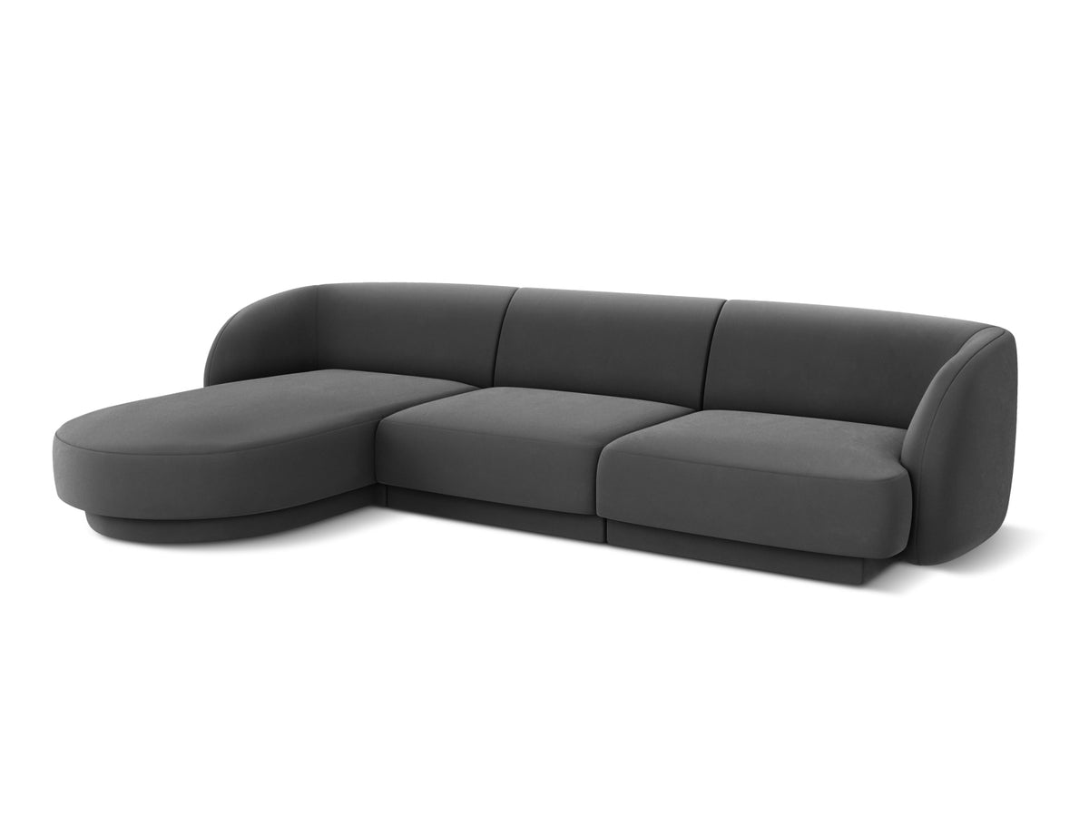 Miley Velour Ecksofa links 4 Sitzer in Grey-Bluvel präsentiert im Onlineshop von KAQTU Design AG. L-Sofa links ist von Micadoni