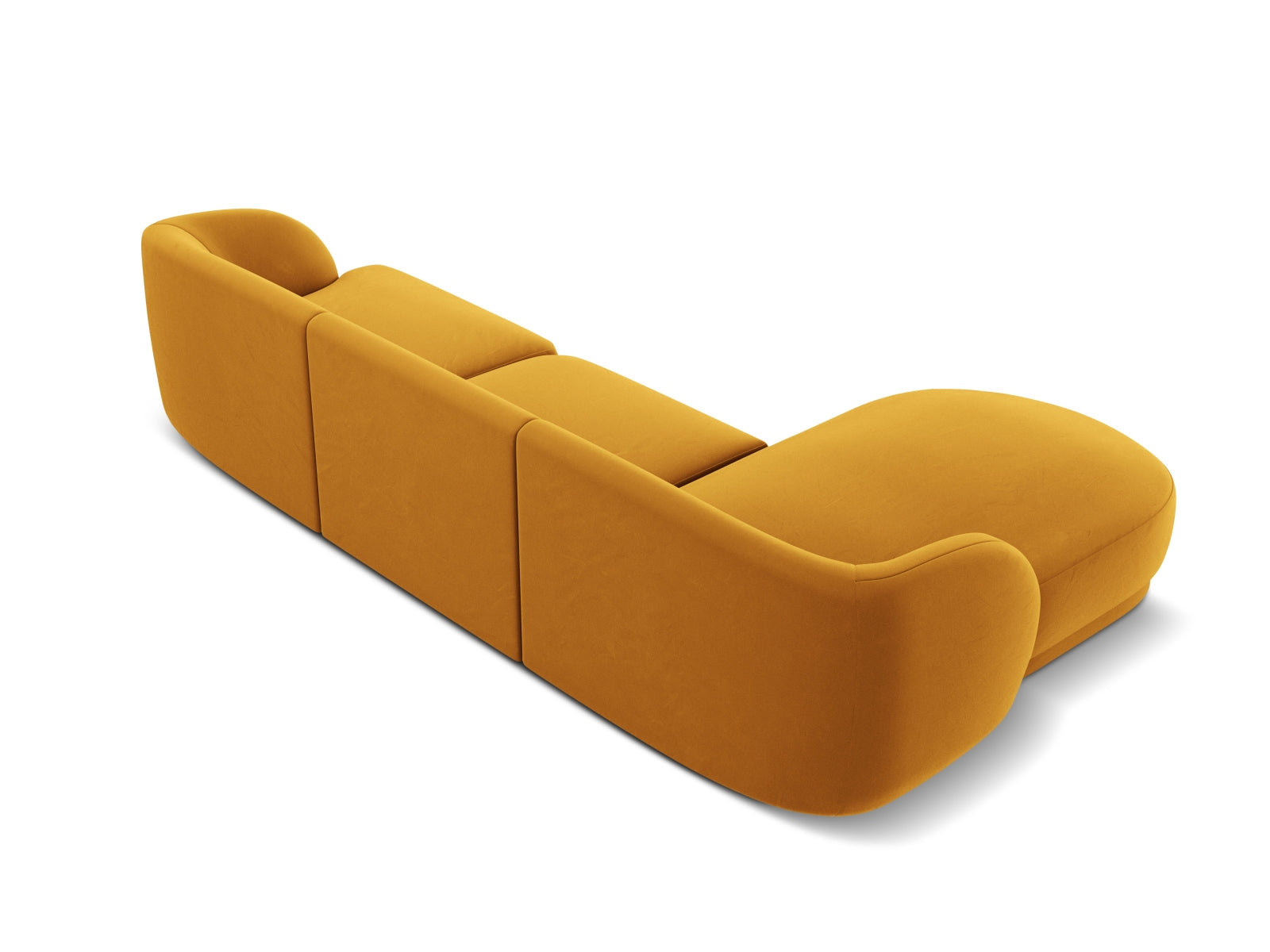 Elegantes Miley Velour Ecksofa in Gelb-Blau, linksseitig, ideal für stilvolle Wohnräume. Großzügiges 4-Sitzer Design von Micadoni.