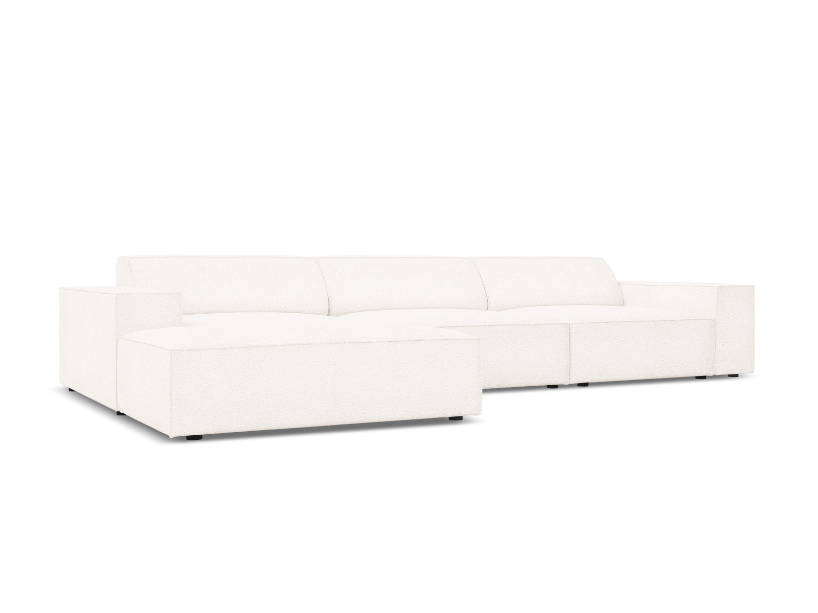 Erleben Sie das Jodie Boucle modulares Ecksofa links von Micadoni – ein stilvolles 4-Sitzer Sofa, das Eleganz, Komfort und Anpassungsfähigkeit vereint.