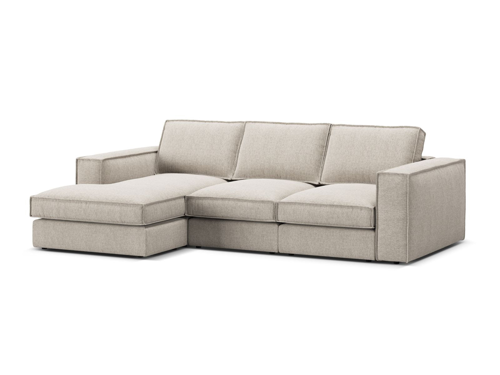 Elegantes 3-Sitzer Ecksofa Pola in Sand-Babel, ideal für moderne Wohnräume, bietet Komfort und vielseitige Gestaltungsmöglichkeiten.