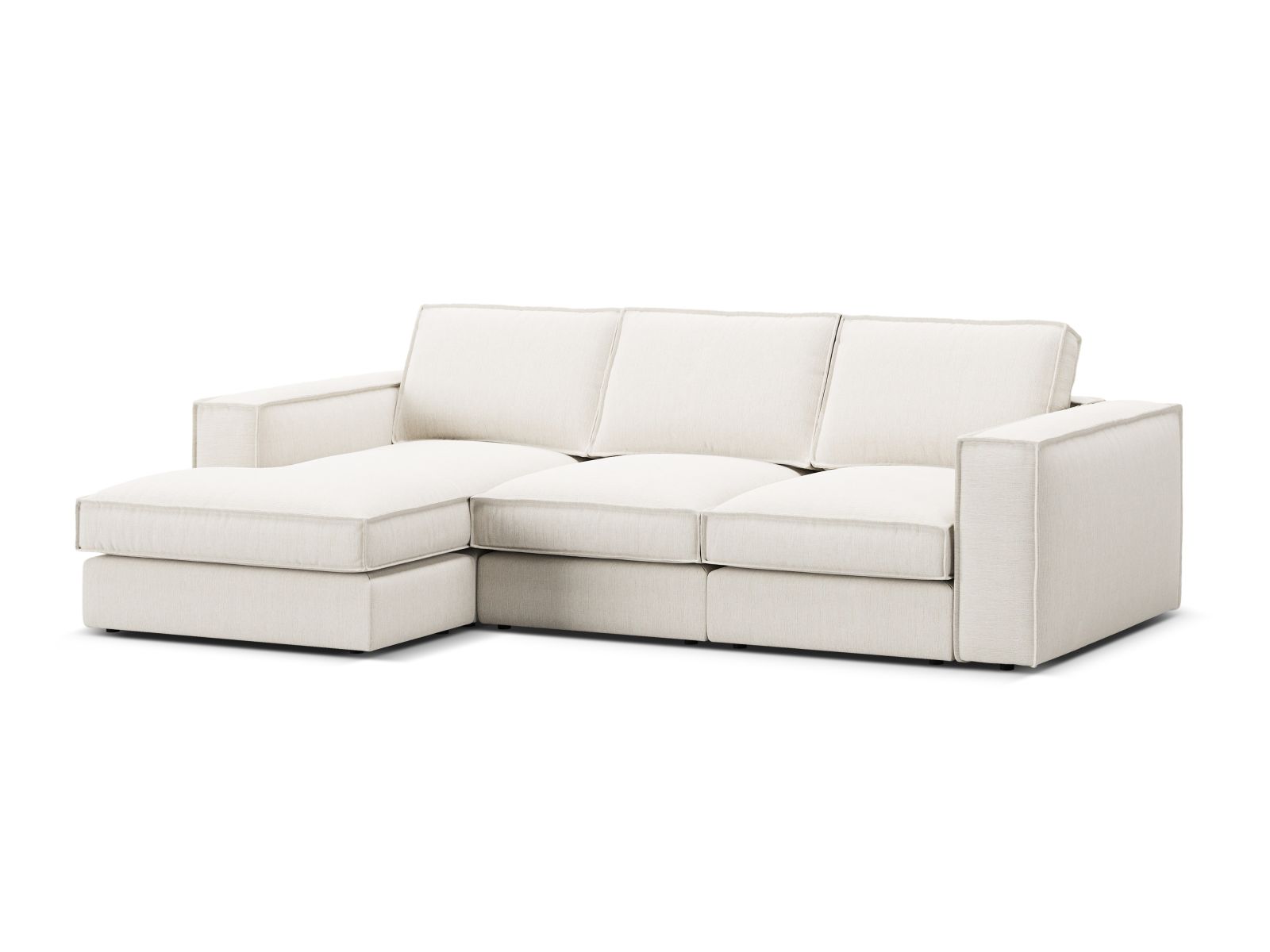 Elegantes 3-Sitzer Ecksofa Pola mit linker Armlehne, ideal für moderne Wohnräume, in einem stilvollen, hellen Design.