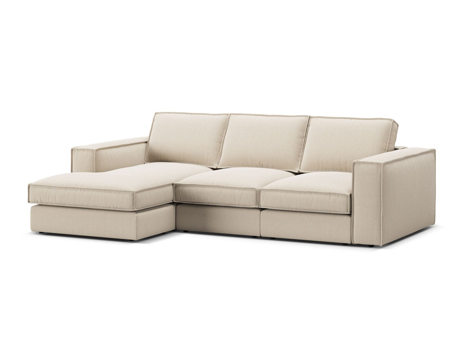Stylisches 3-Sitzer Ecksofa Pola von Micadoni in sanftem Beige, linksseitig, ideal für stilvolle und einladende Wohnräume.