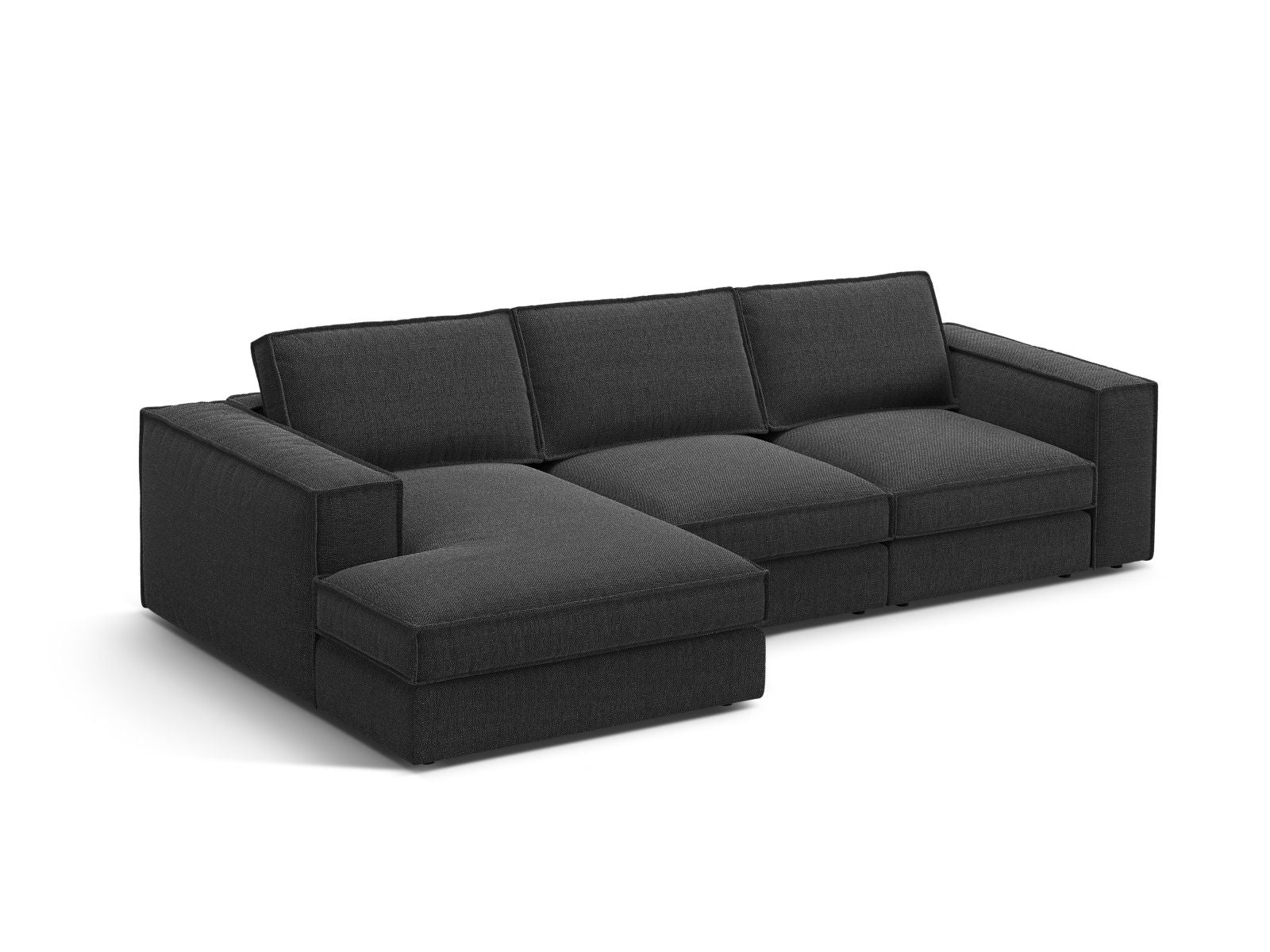 Elegantes 3-Sitzer Ecksofa Pola in Schwarz, modular und linksseitig, ideal für stilvolle Wohnräume. Hochwertige Verarbeitung von Micadoni.
