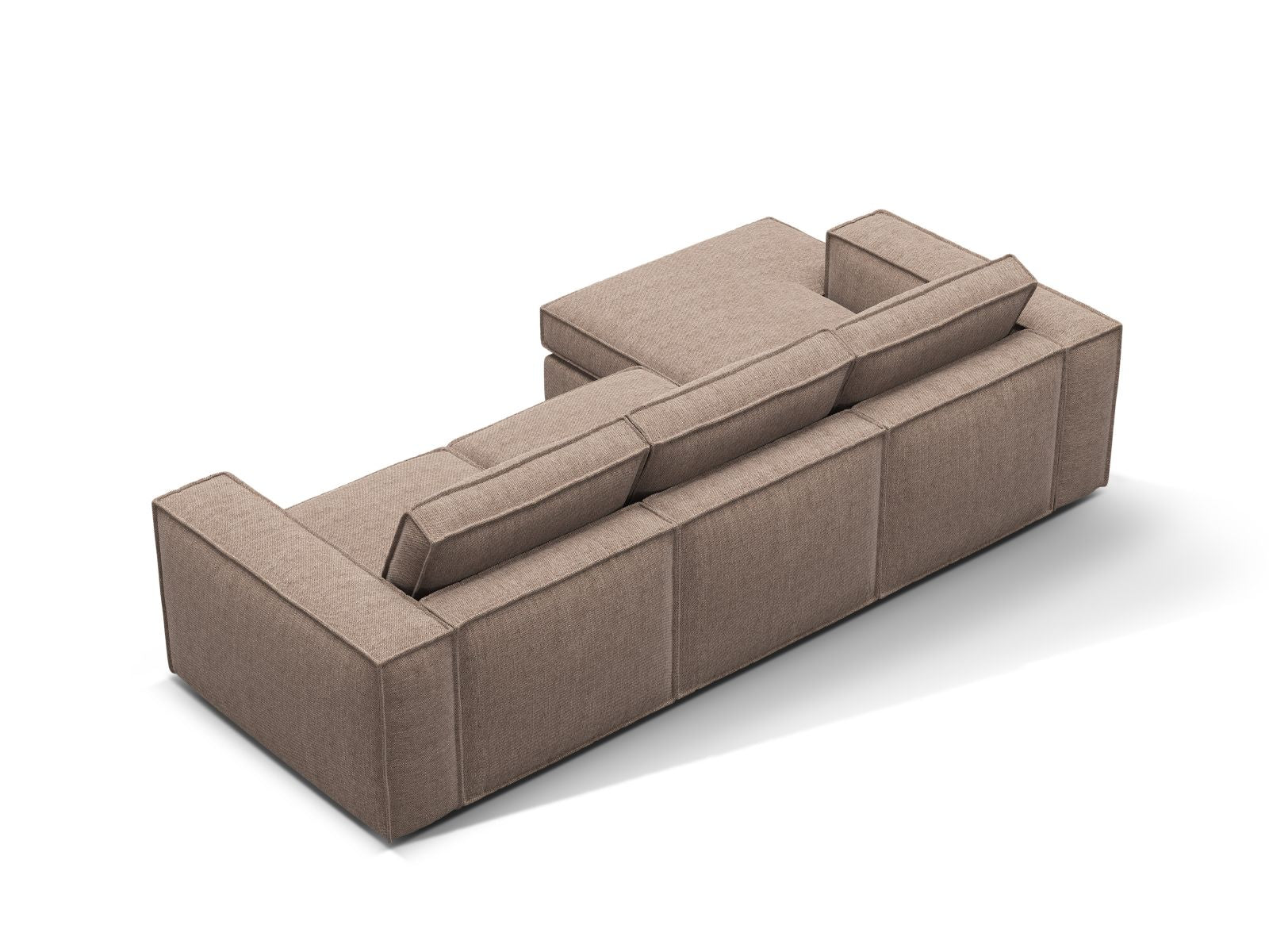Elegantes 3-Sitzer Ecksofa Pola in stilvollem Braun, perfekt für gemütliche Wohnzimmer, bietet Flexibilität und modernen Komfort.