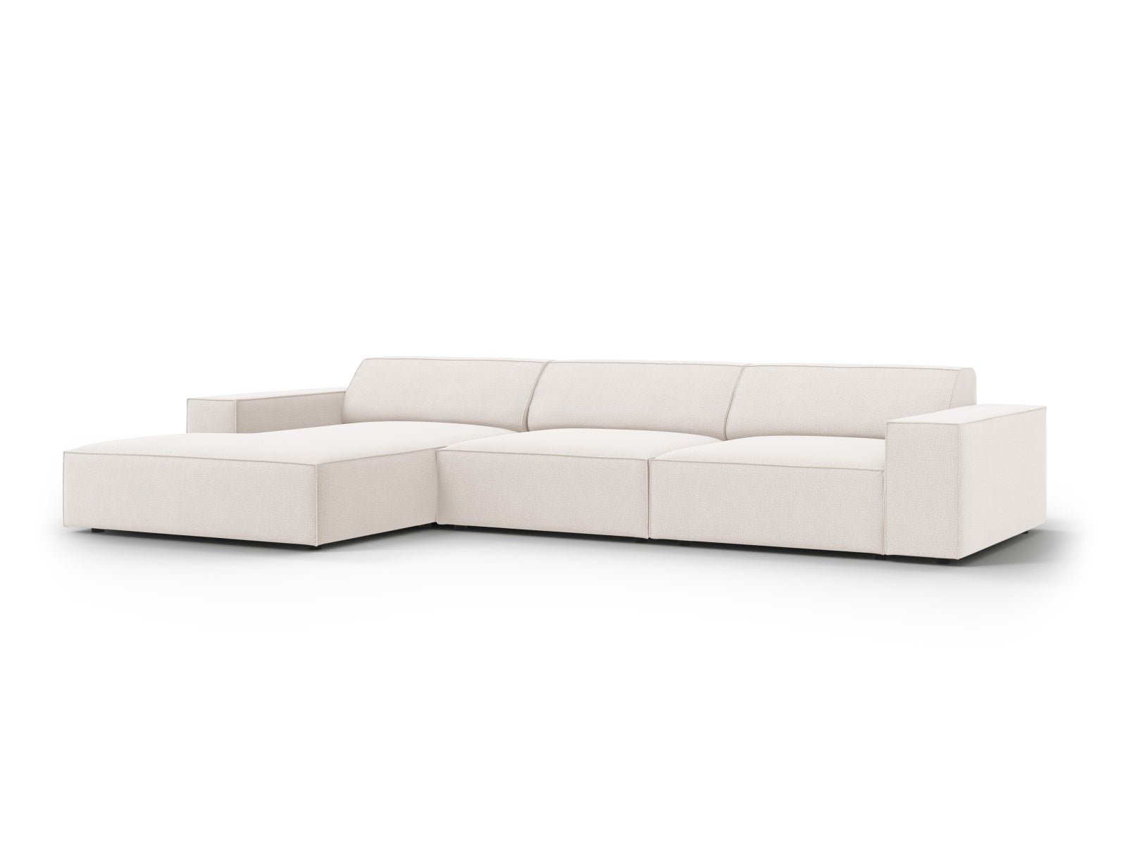 Modulares Ecksofa Jodie in sanftem Beige, perfekt für moderne Wohnzimmer. 4-Sitzer-Design von Micadoni vereint Stil und Komfort.