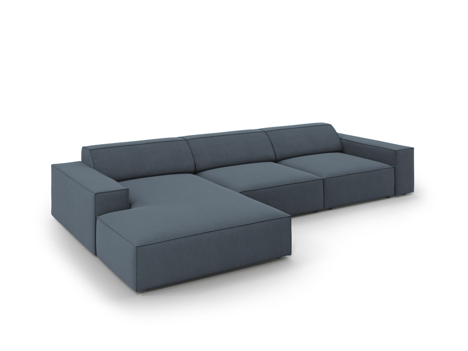 Elegantes, modulares Ecksofa Jodie in stilvollem Blau, ideal für entspannte Abende. 4-Sitzer von Micadoni für einladende Wohnräume.