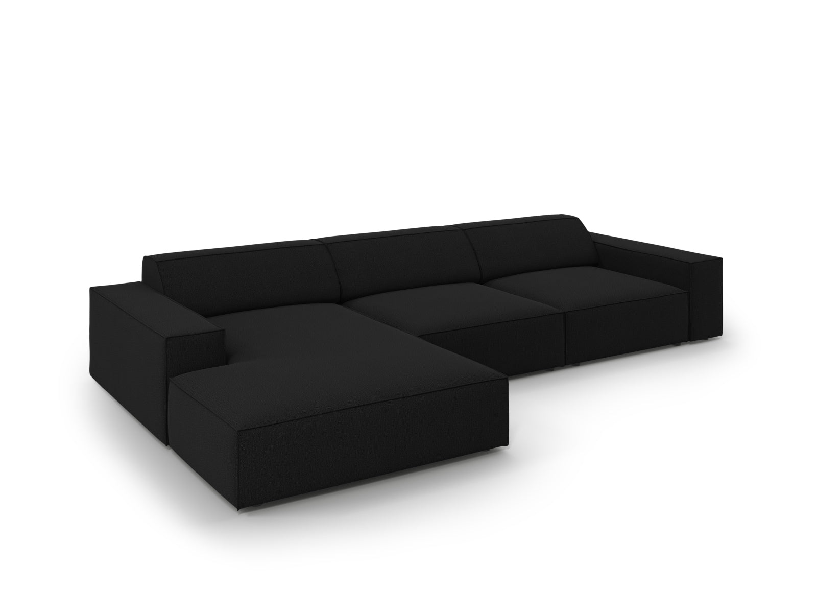 Elegantes, modulares Ecksofa Jodie in stilvollem Schwarz, ideal für entspannte Abende. 4-Sitzer von Micadoni für einladende Wohnräume.