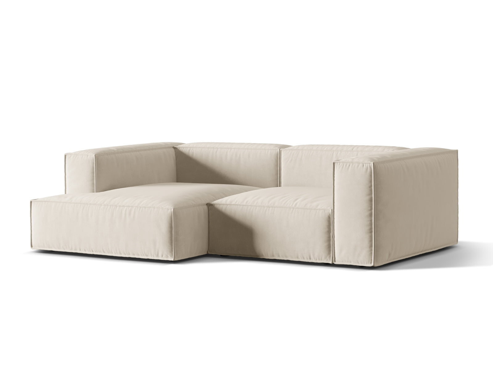 Beige Nuria Velour Modular Ecksofa links 3 Sitzer von Micadoni, stilvolles L-Sofa für modernen Wohnraum, elegant und komfortabel.