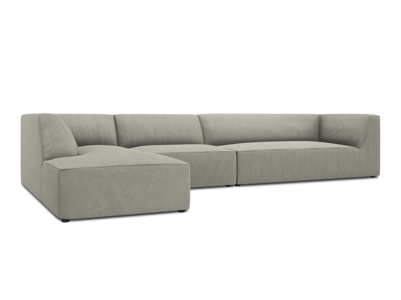 Elegantes Ruby Ecksofa links, 5-Sitzer, mit modernem Look und hochwertiger Verarbeitung, perfekt für stilvolle Wohnräume in sanften Grautönen.