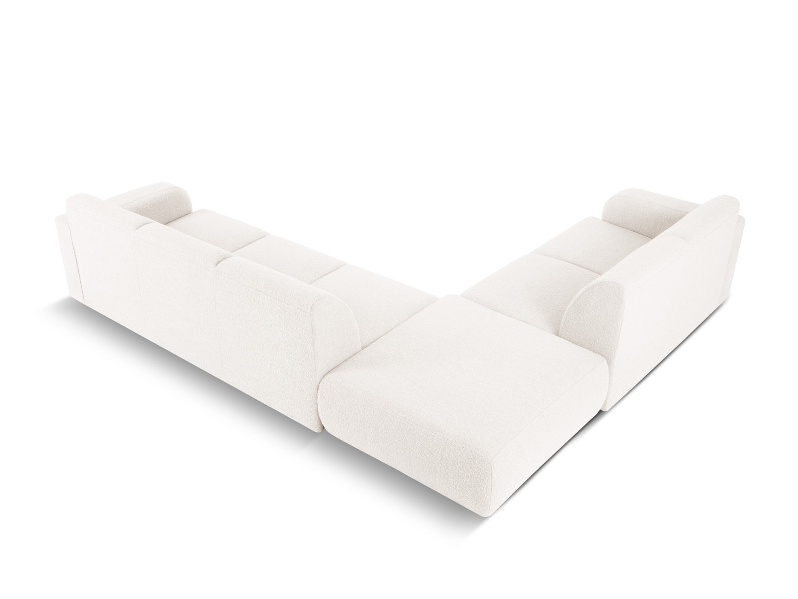 Gemütliches Molino Boucle Ecksofa links für 6 Personen in ansprechendem White-Baloo, perfekt für stilvolle Wohnzimmergestaltung.