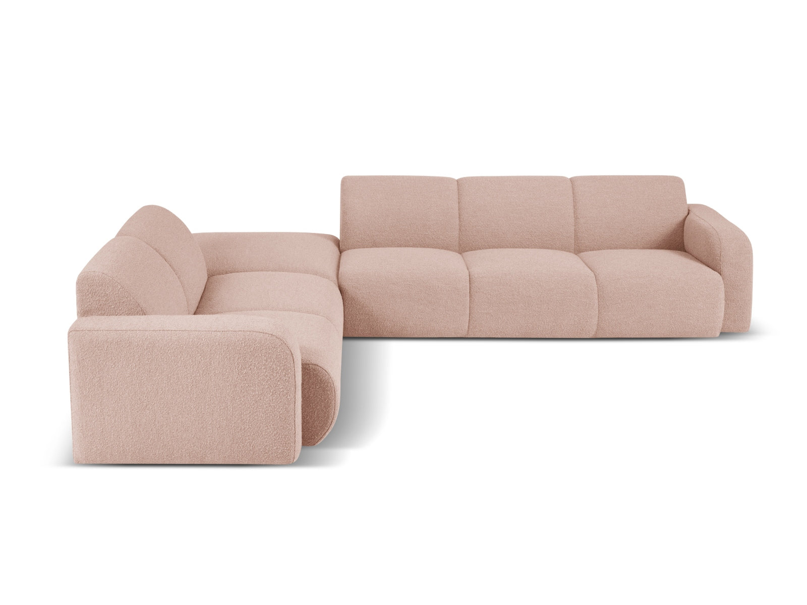 Elegantes Molino Boucle Ecksofa links für 6 Personen in sanftem Powder Pink, ideal für stilvolle Wohnräume.