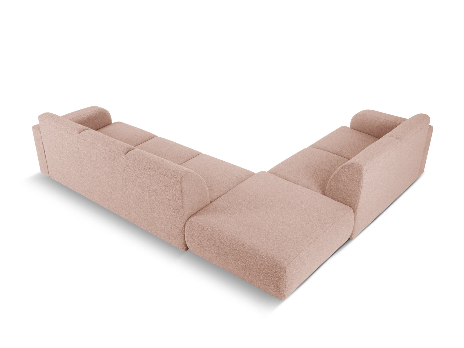 Modernes Molino Boucle Ecksofa links für 6 Personen in zartem Powder Pink, perfekt für gemütliche und stilvolle Wohnambiente.