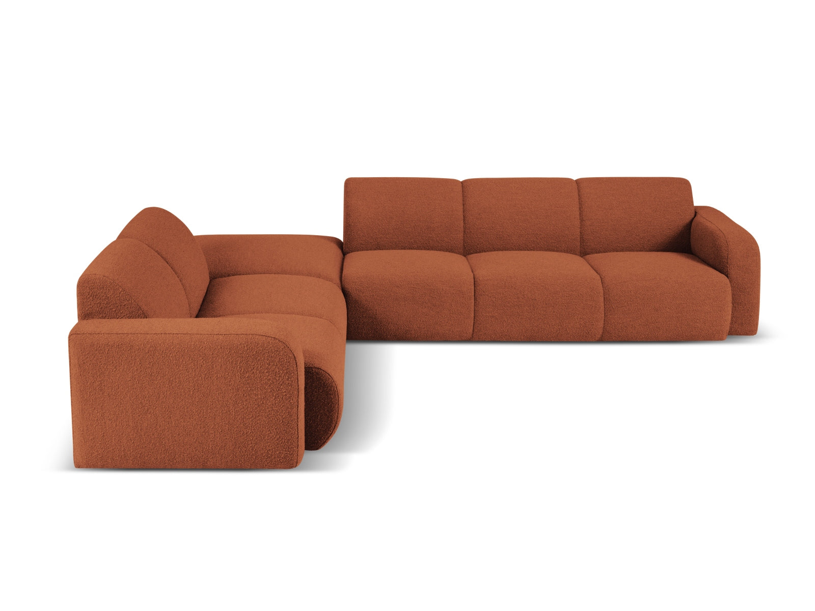 Elegantes Molino Boucle Ecksofa links für 6 Personen in warmem Terracotta, ideal für stilvolle Wohnräume.