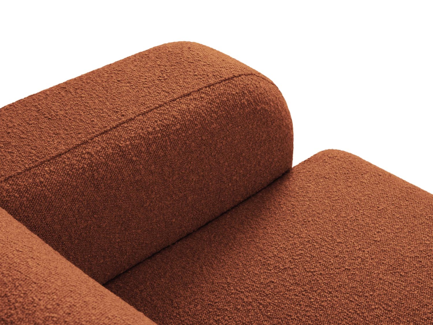 Modernes Molino Boucle Ecksofa links für 6 Personen in sanftem Terracotta, perfekt für gemütliche und stilvolle Wohnzimmergestaltung.