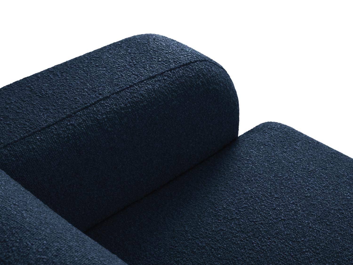 Modernes Molino Boucle Ecksofa links für 6 Personen in edlem Blau, perfekt für entspannte Abende und stilvolle Wohnräume.