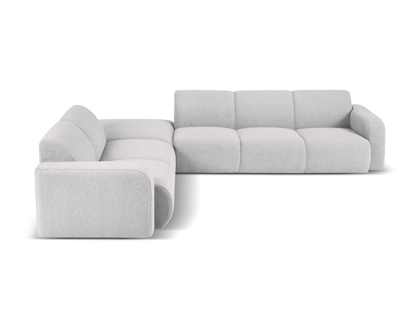 Stylisches Molino Boucle Ecksofa links für 6 Personen in hellem Grau, ideal für moderne Wohnräume und gemütliche Abende.