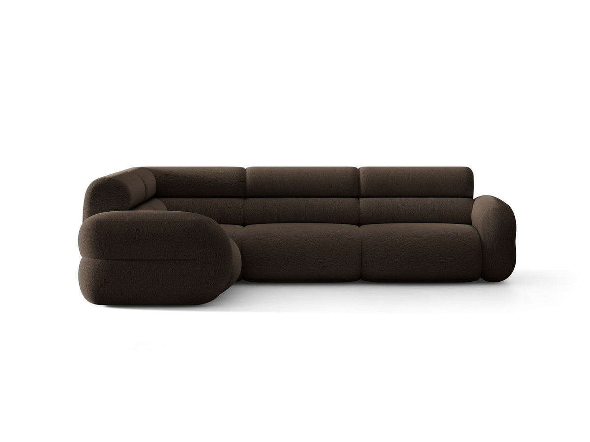 Micadoni Neo Linkes Ecksofa in Dunklem Olivgrün, L-Sofa links mit tiefer Sitzfläche, hoher Rückenlehne und schwarzen Kunststoffbeinen.