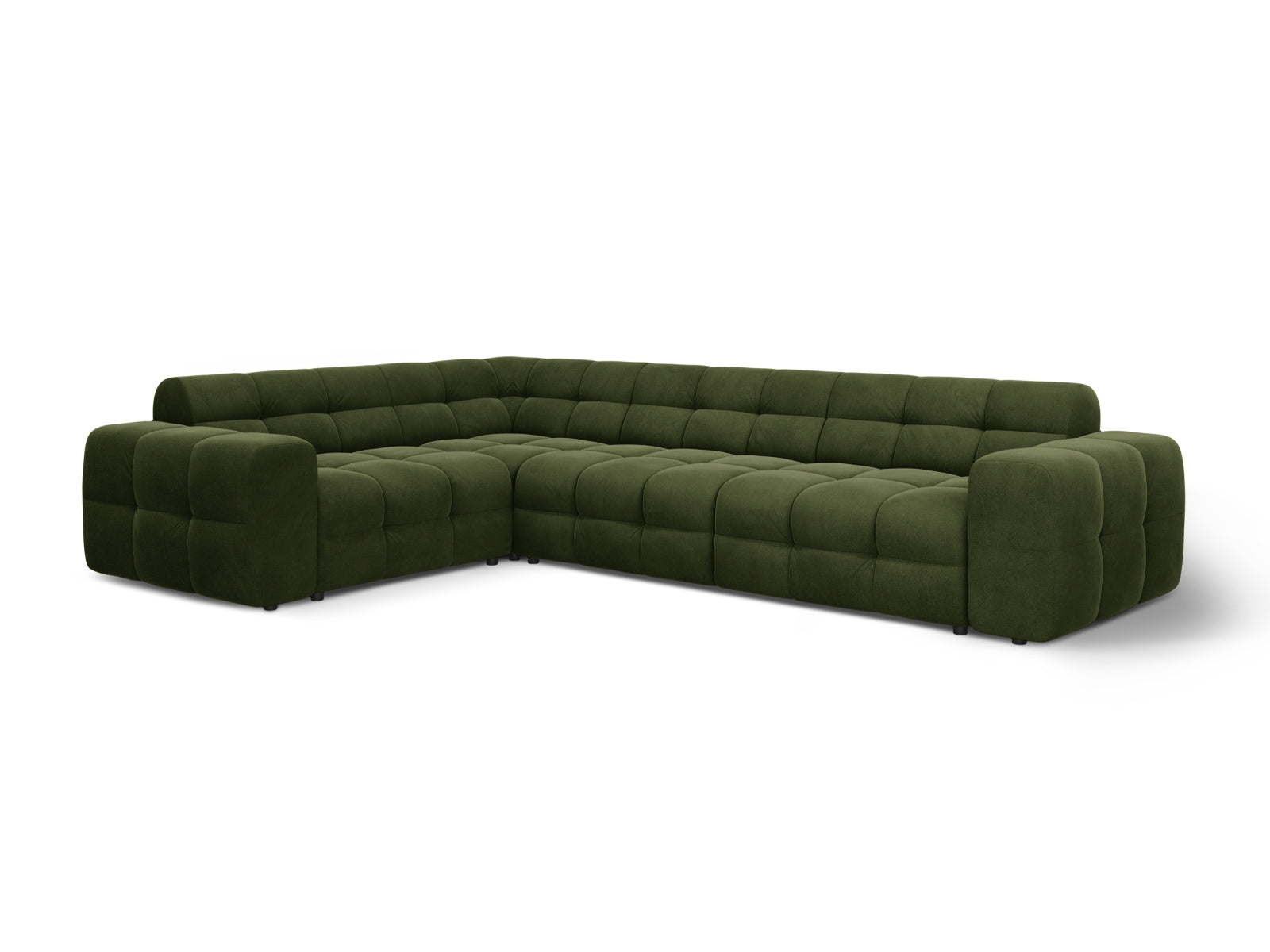 Luxuriöses Kendal Velour Ecksofa in Army Green, 6-Sitzer, linksseitig, perfekt für stilvolle und gemütliche Wohnambiente.