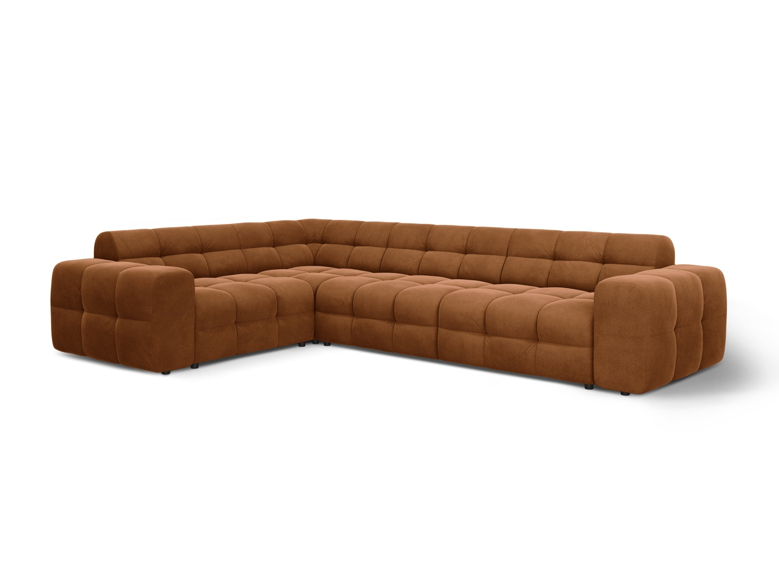 Stylisches Kendal Velour Ecksofa in warmem Camel, 6-Sitzer, linksseitig, perfekt für moderne Wohnkonzepte von Micadoni.