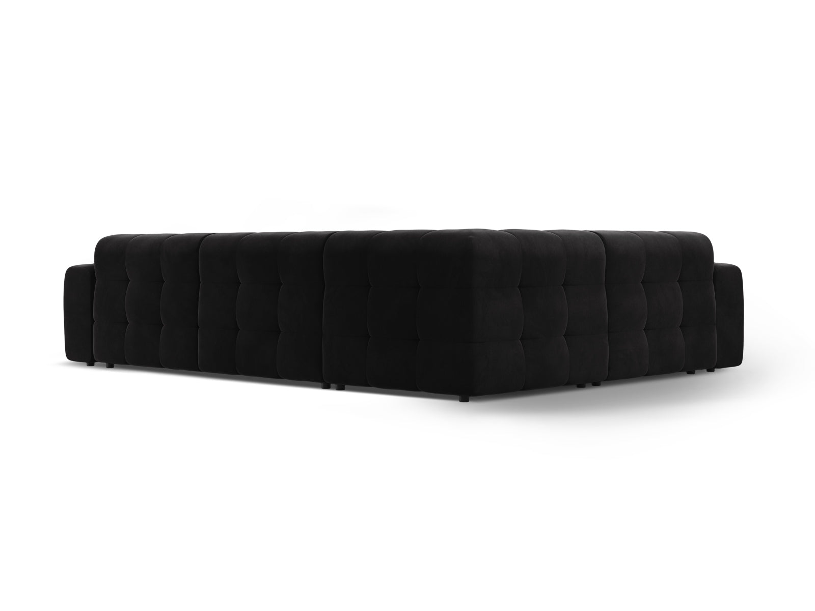 Elegantes Kendal Velour Ecksofa in stilvollem Schwarz, ideal für große Räume. 6-Sitzer von Micadoni bietet höchsten Komfort und modernes Design.