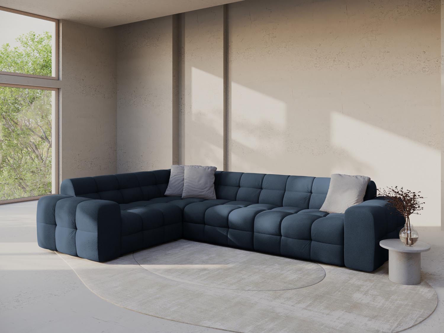 Erleben Sie das Kendal Ecksofa links 6 Sitzer von Micadoni – elegantes Velours, modernes Design und optimaler Komfort für Ihr Wohnzimmer.