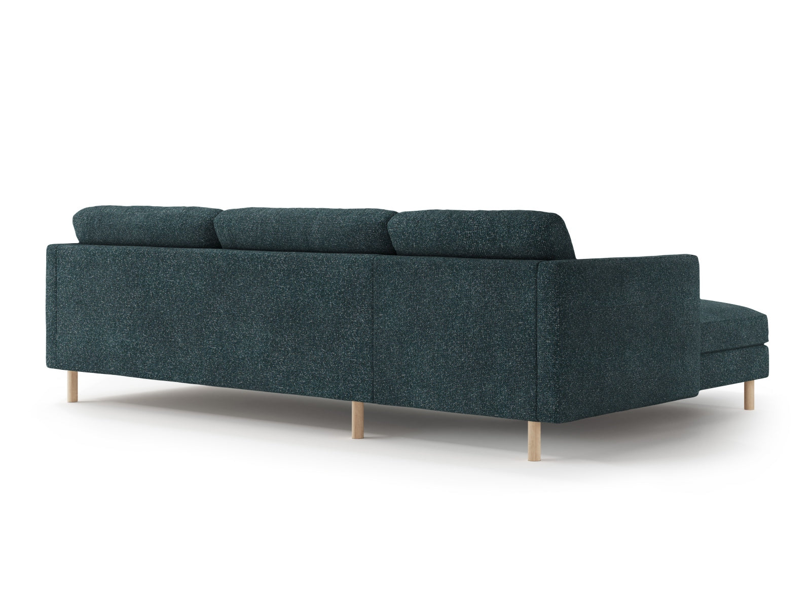 Elegantes 4-Sitzer Eden Ecksofa links in einem ansprechenden Green Blue Melange, perfekt für stilvolle und einladende Wohnbereiche.