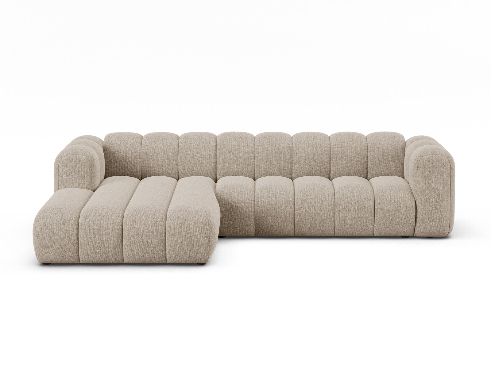 Elegantes, modulares Ecksofa links von Micadoni in dunkelbeige, ideal für gemütliche Abende und modernes Wohndesign.