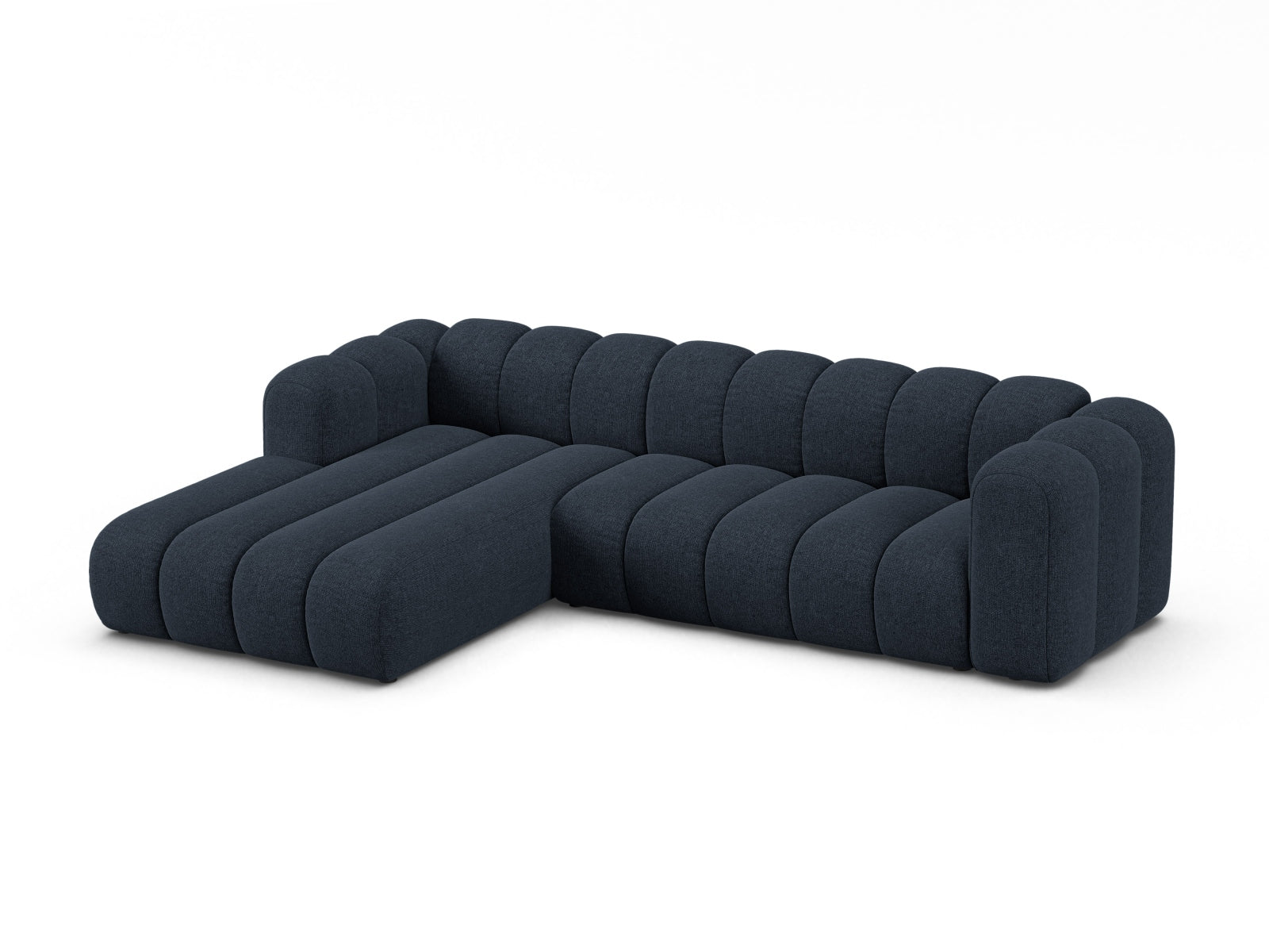 Stilvolles, modulares Ecksofa links in edlem Navy Blue von Micadoni, perfekt für entspannte Stunden und zeitgemäße Einrichtung.