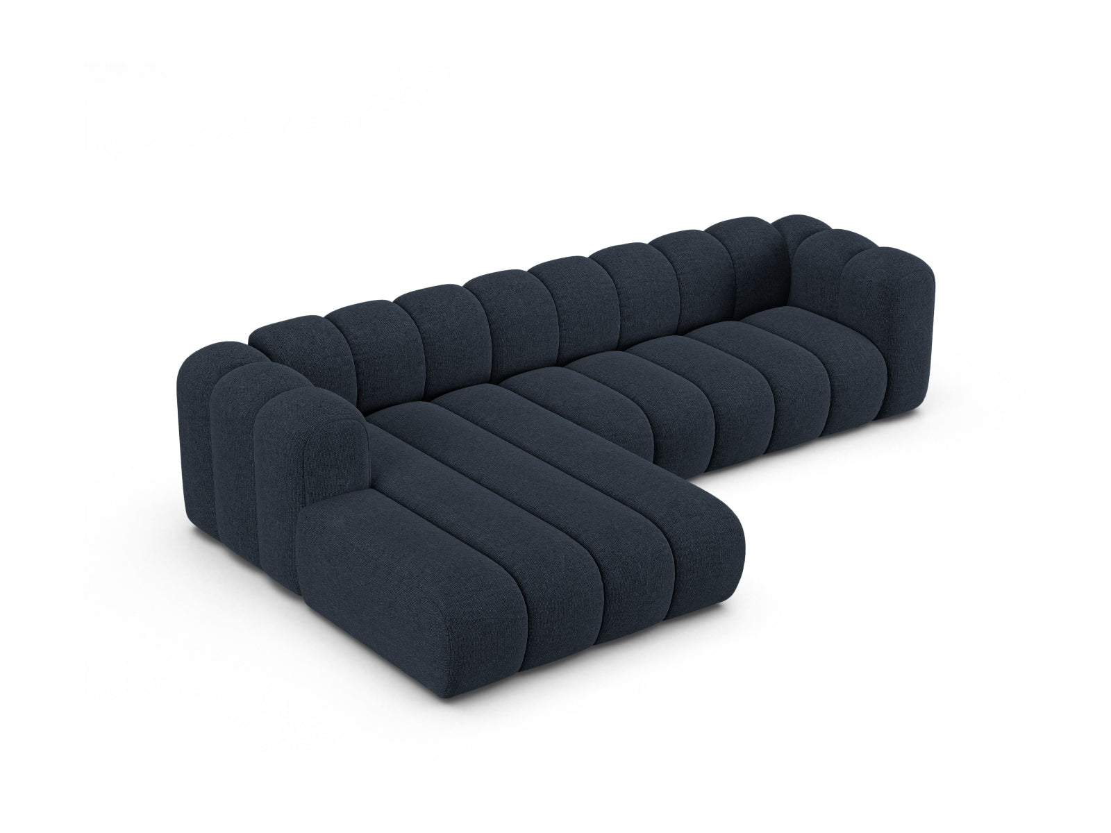 Elegantes, modulares 4-Sitzer Ecksofa links in tiefem Navy Blue von Micadoni, ideal für modernes Wohndesign und gemütliche Abende.