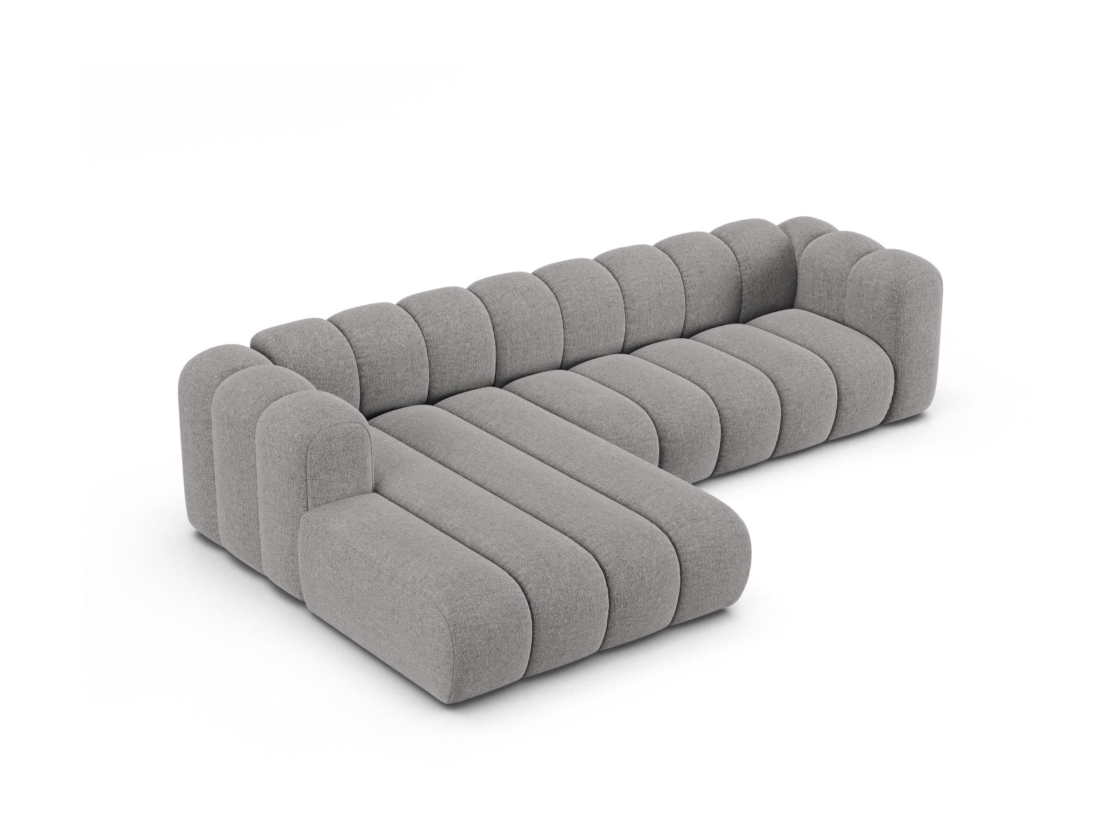 Stylisches, modulares 4-Sitzer Ecksofa links in dezentem Grau von Micadoni, ideal für gemütliche Abende und zeitgemäße Einrichtung.