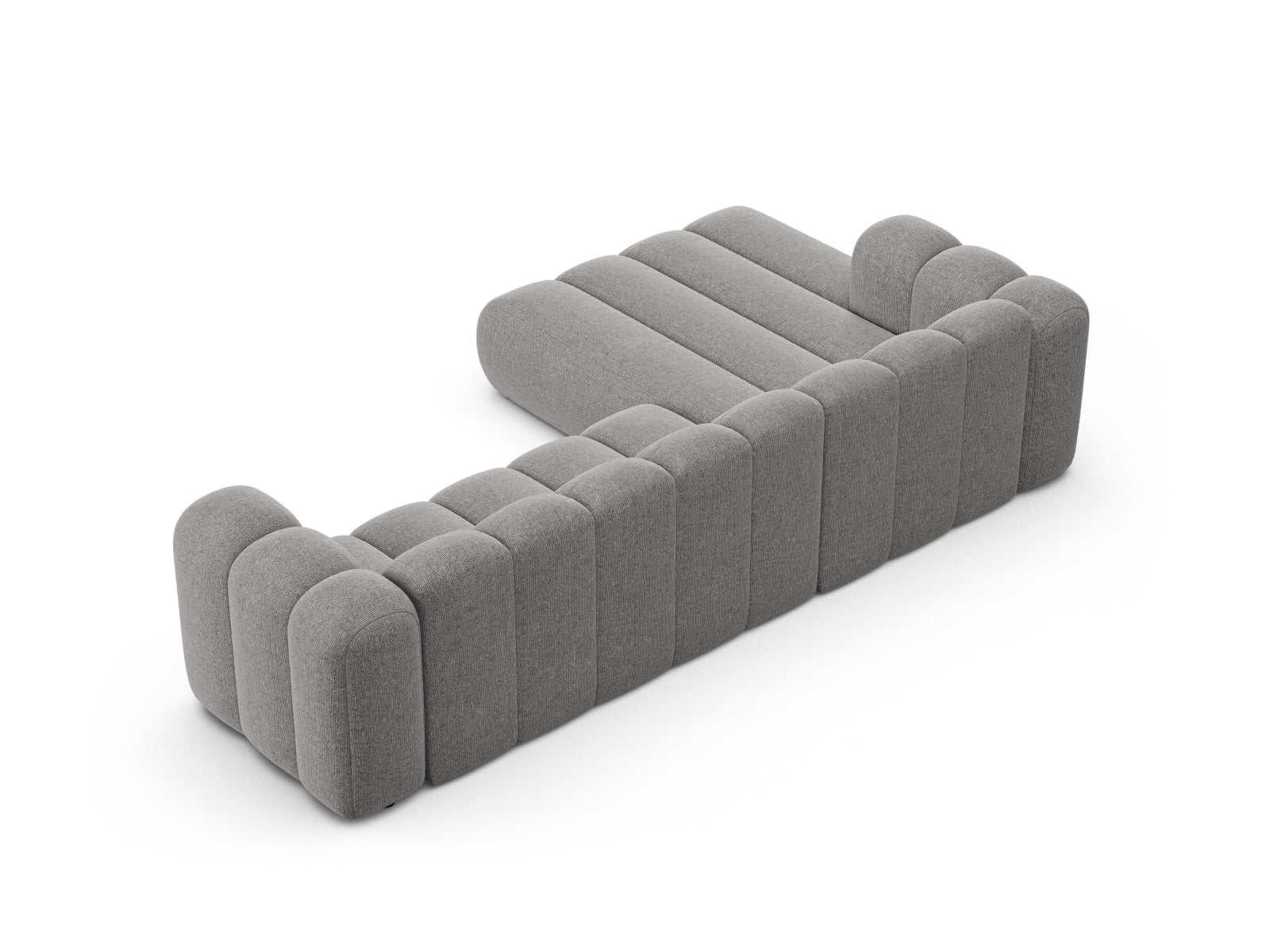 Elegantes, modulares 4-Sitzer Ecksofa links in sanftem Grau von Micadoni, perfekt für stilvolle Wohnräume und entspannte Stunden.