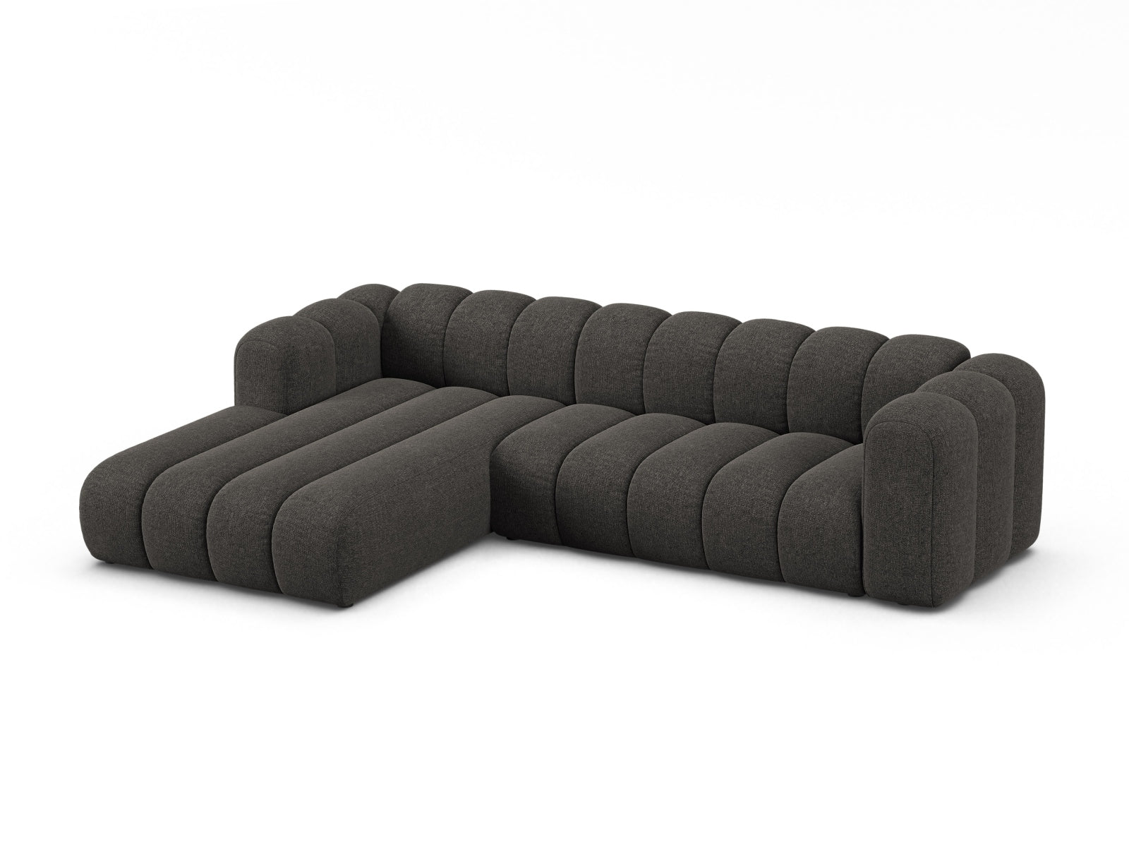 Elegantes, modulares Ecksofa links in Dunkelgrau von Micadoni, ideal für stilvolle Wohnräume und gemütliche Abende.