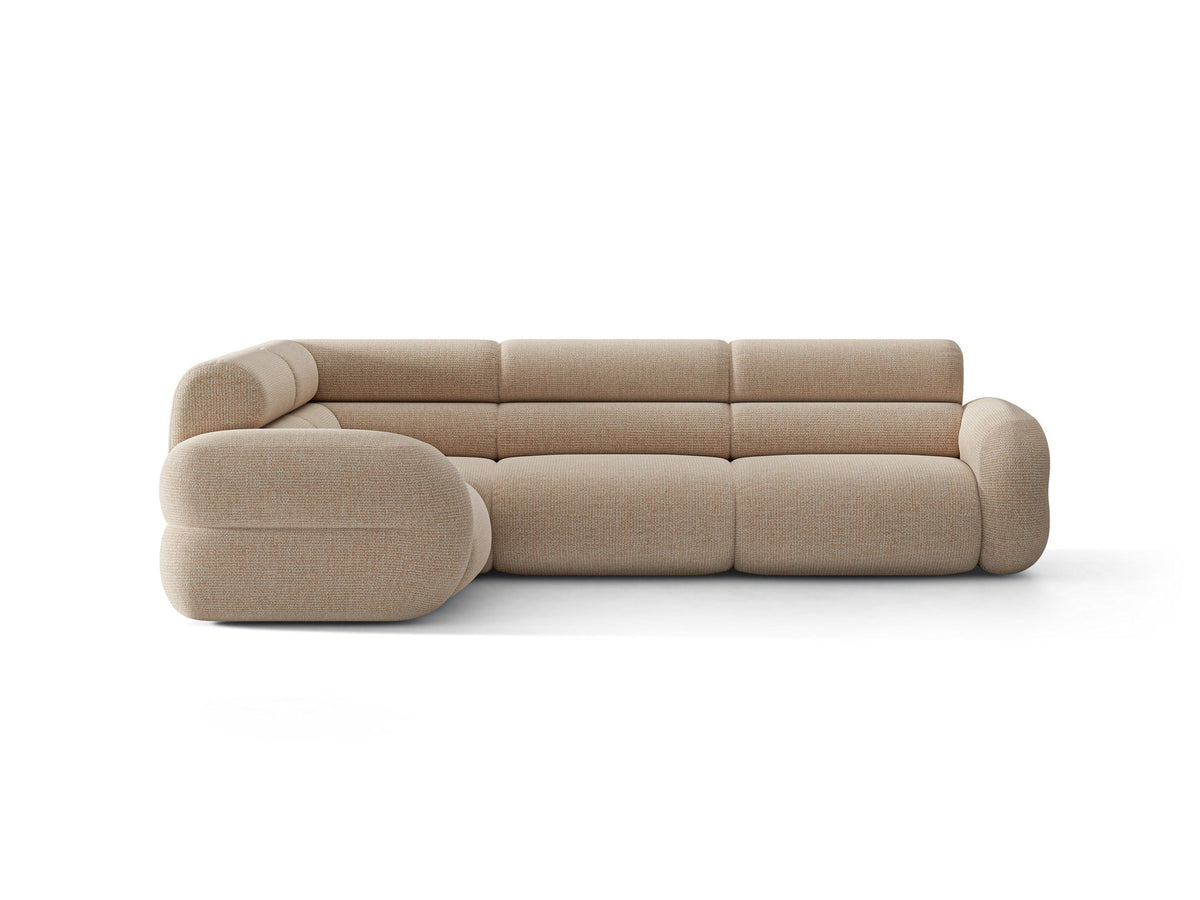 Micadoni Neo Linkes Ecksofa in Dunklem Olivgrün, L-Sofa links mit tiefer Sitzfläche, hoher Rückenlehne und schwarzen Kunststoffbeinen.