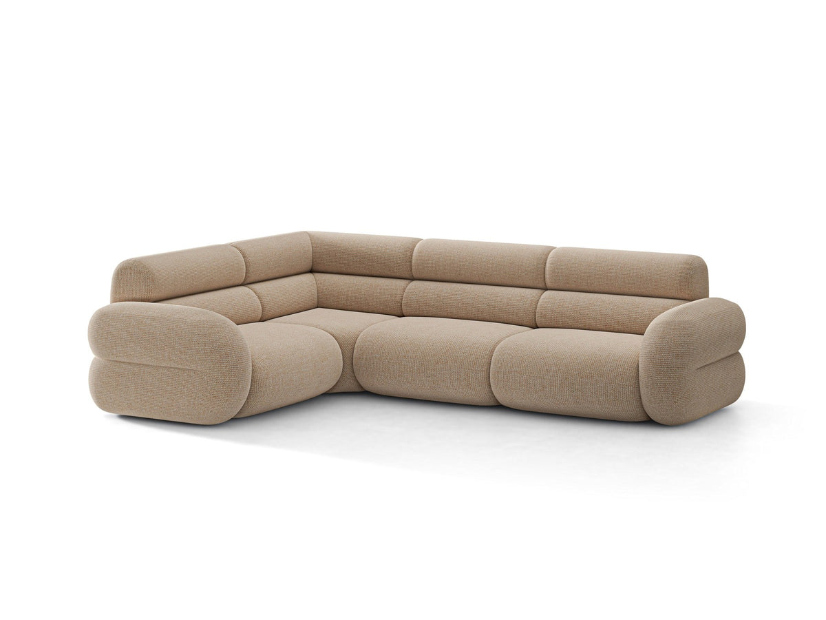 Micadoni Neo Linkes Ecksofa in Dunklem Olivgrün, L-Sofa links mit tiefer Sitzfläche, hoher Rückenlehne und schwarzen Kunststoffbeinen.