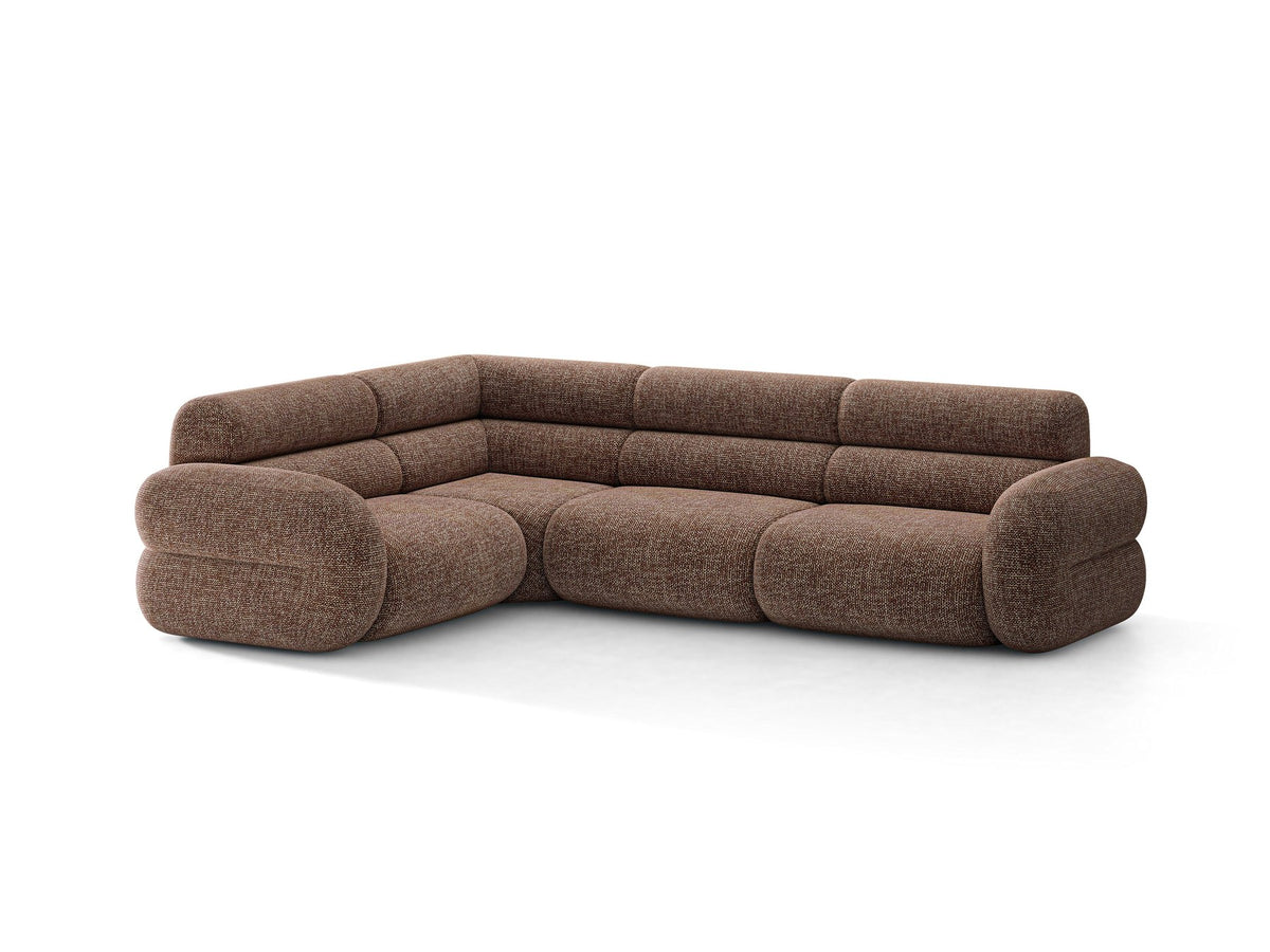 Micadoni Neo Linkes Ecksofa in Dunklem Olivgrün, L-Sofa links mit tiefer Sitzfläche, hoher Rückenlehne und schwarzen Kunststoffbeinen.