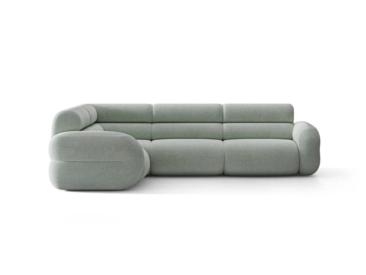Micadoni Neo Linkes Ecksofa in Dunklem Olivgrün, L-Sofa links mit tiefer Sitzfläche, hoher Rückenlehne und schwarzen Kunststoffbeinen.