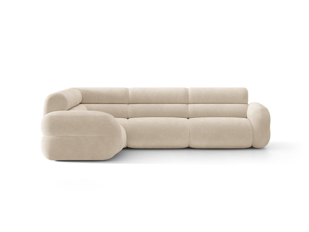 Micadoni Neo Linkes Ecksofa in Dunklem Olivgrün, L-Sofa links mit tiefer Sitzfläche, hoher Rückenlehne und schwarzen Kunststoffbeinen.