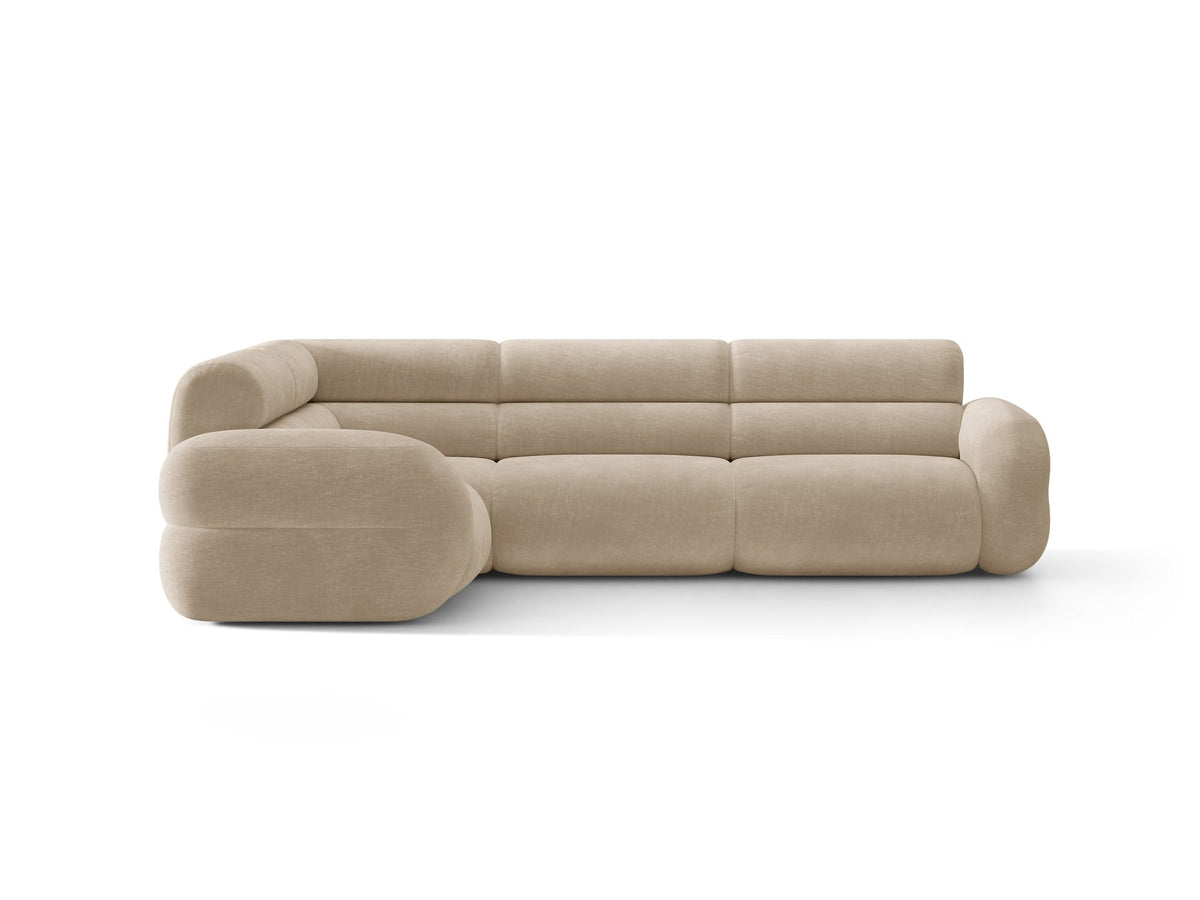 Micadoni Neo Linkes Ecksofa in Dunklem Olivgrün, L-Sofa links mit tiefer Sitzfläche, hoher Rückenlehne und schwarzen Kunststoffbeinen.