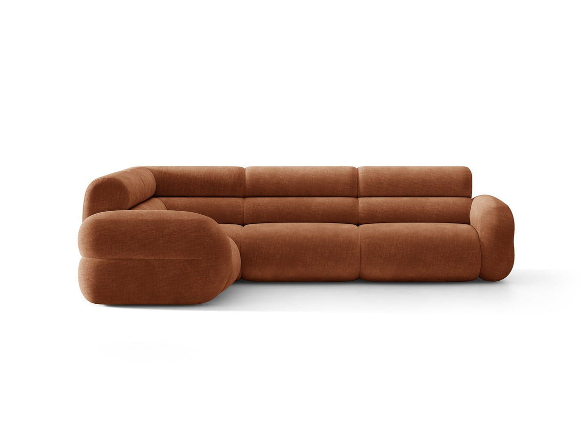 Micadoni Neo Linkes Ecksofa in Dunklem Olivgrün, L-Sofa links mit tiefer Sitzfläche, hoher Rückenlehne und schwarzen Kunststoffbeinen.