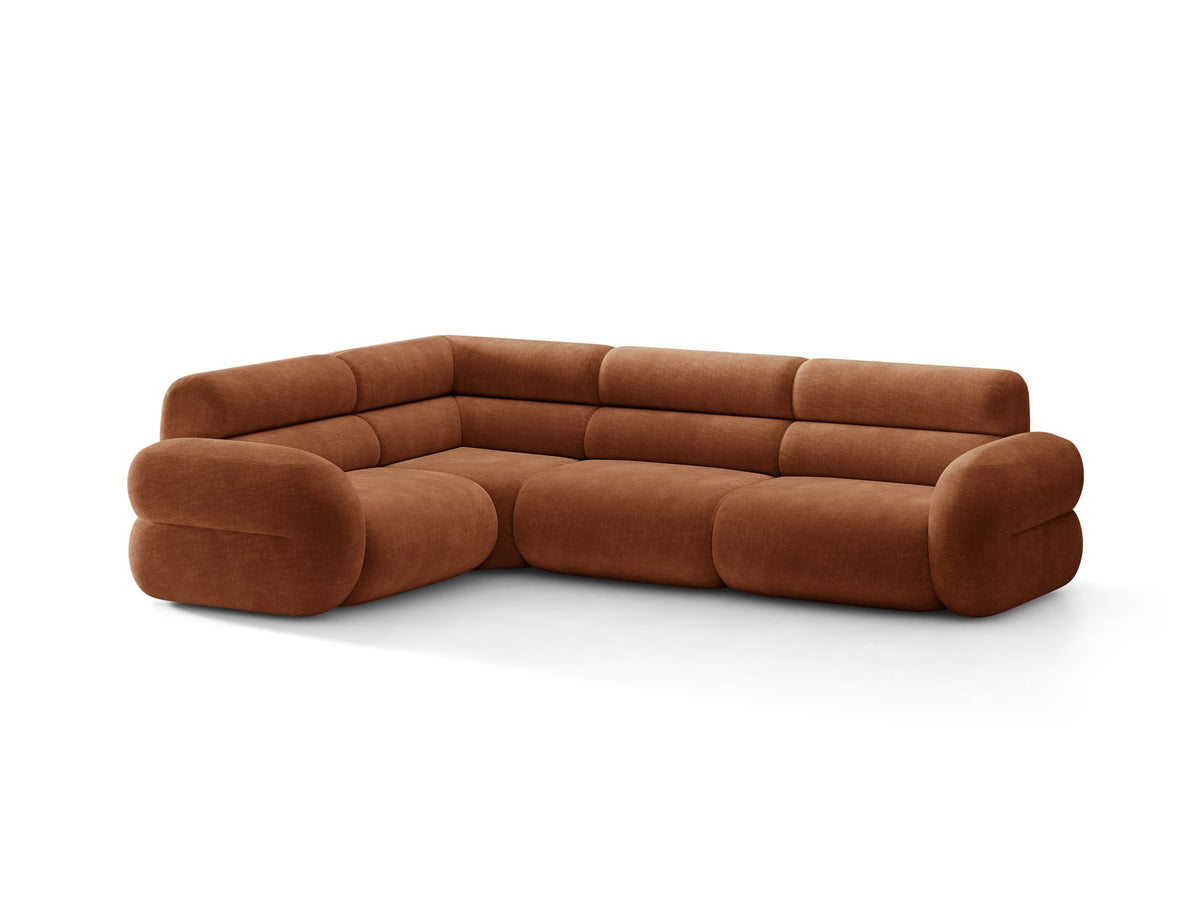 Micadoni Neo Linkes Ecksofa in Dunklem Olivgrün, L-Sofa links mit tiefer Sitzfläche, hoher Rückenlehne und schwarzen Kunststoffbeinen.